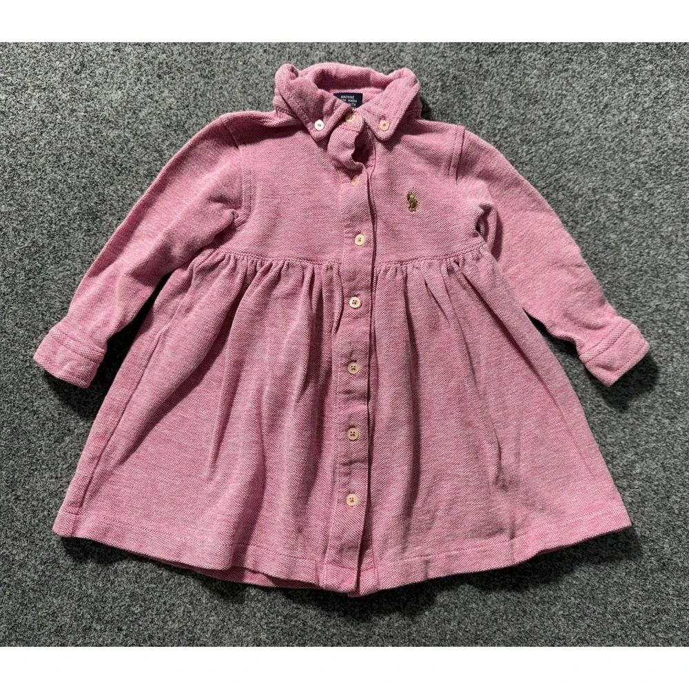 Ralph Lauren Polo Baby‎ Girls Knit Oxford Dress 12 Months Pink Pony Vintage
